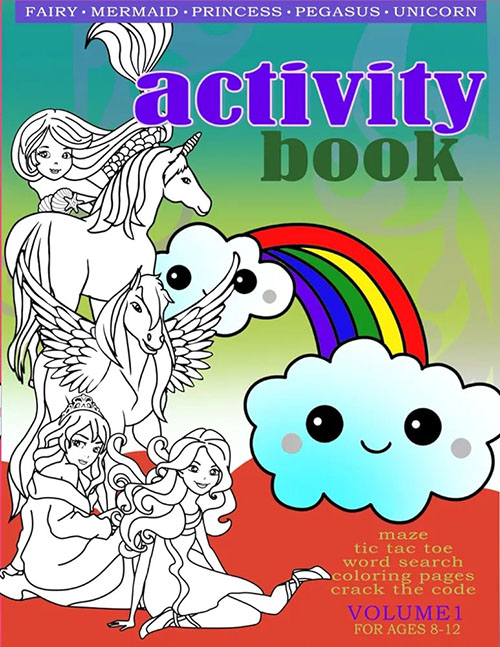 fairy mermaid princess pegasus unicorn activity book 8 12 maze tic tac toe word search coloring page drawing vol 1 enchanted escapades drawing and unicorns activitie jpg