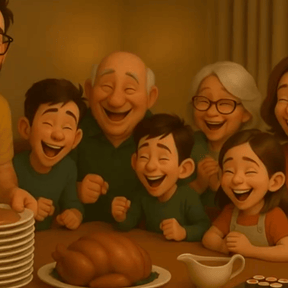 Family celebrating thanksgiving