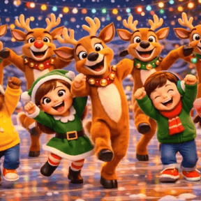 Children with reindeer dancing