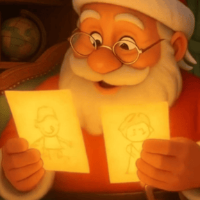 Santa holding drawings